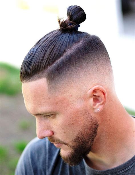 fade haircut man bun|man bun undercut fade.